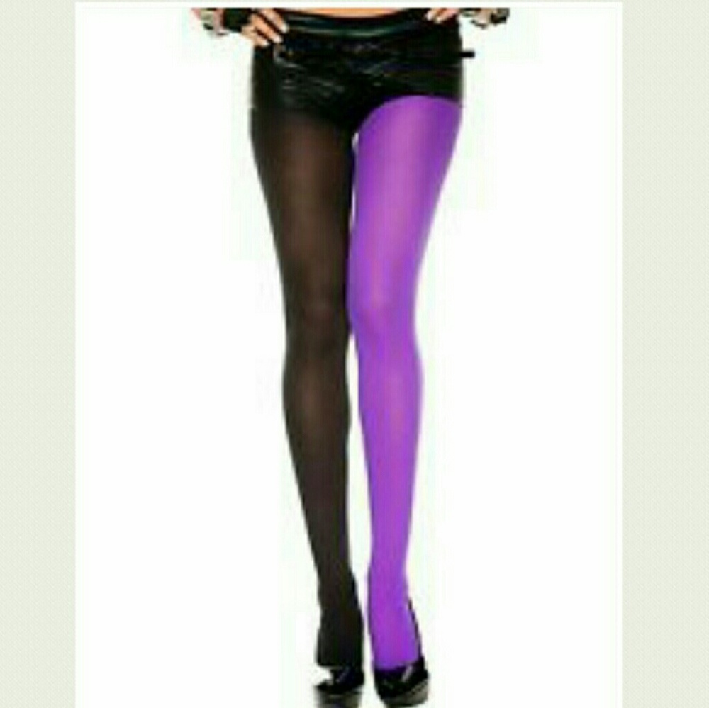 Black Purple Two Tone Opaque Jester Tights