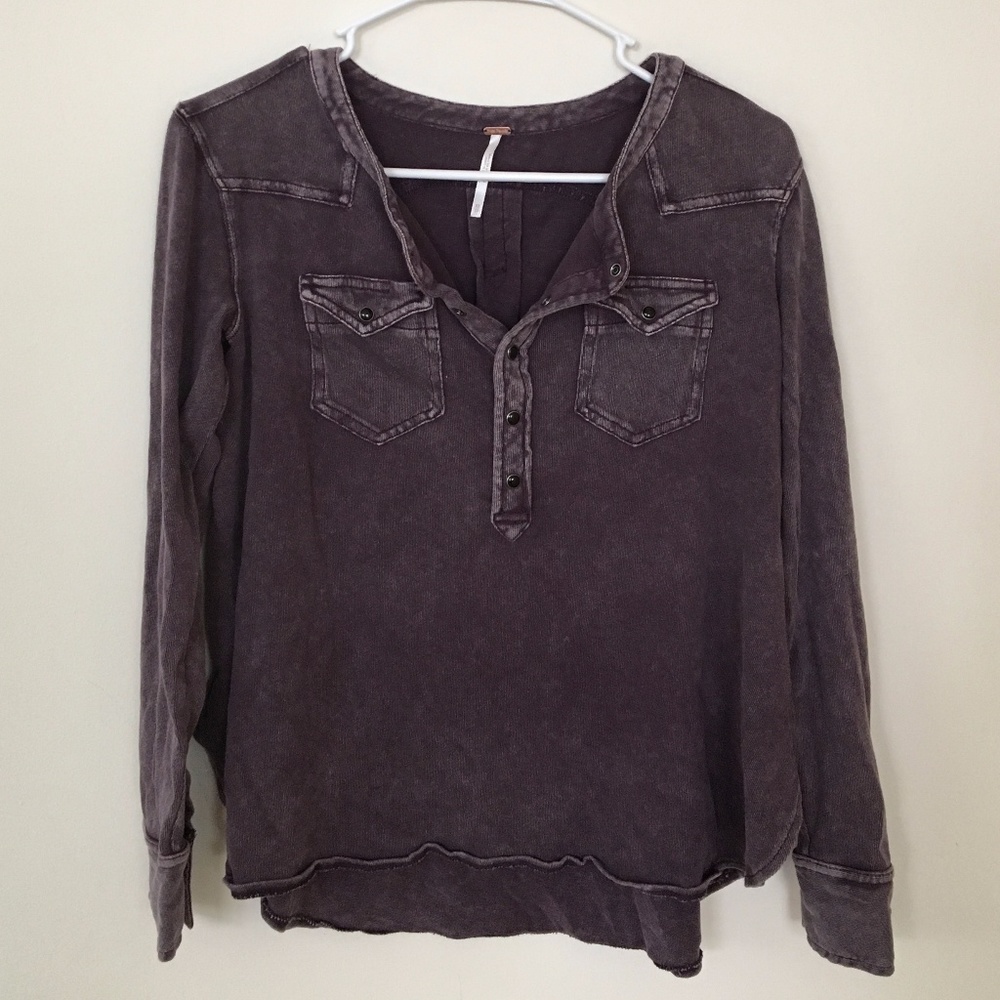 Washed Purple Snap Button Henley Free People XS
