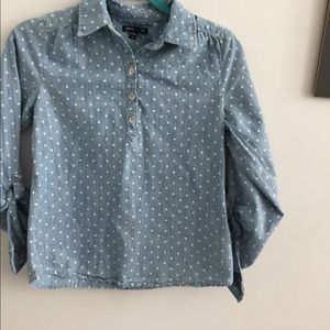 Blue shirt white polka dots