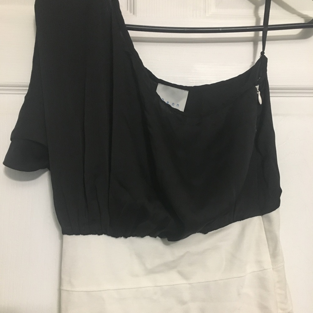 One shoulder black and white dress