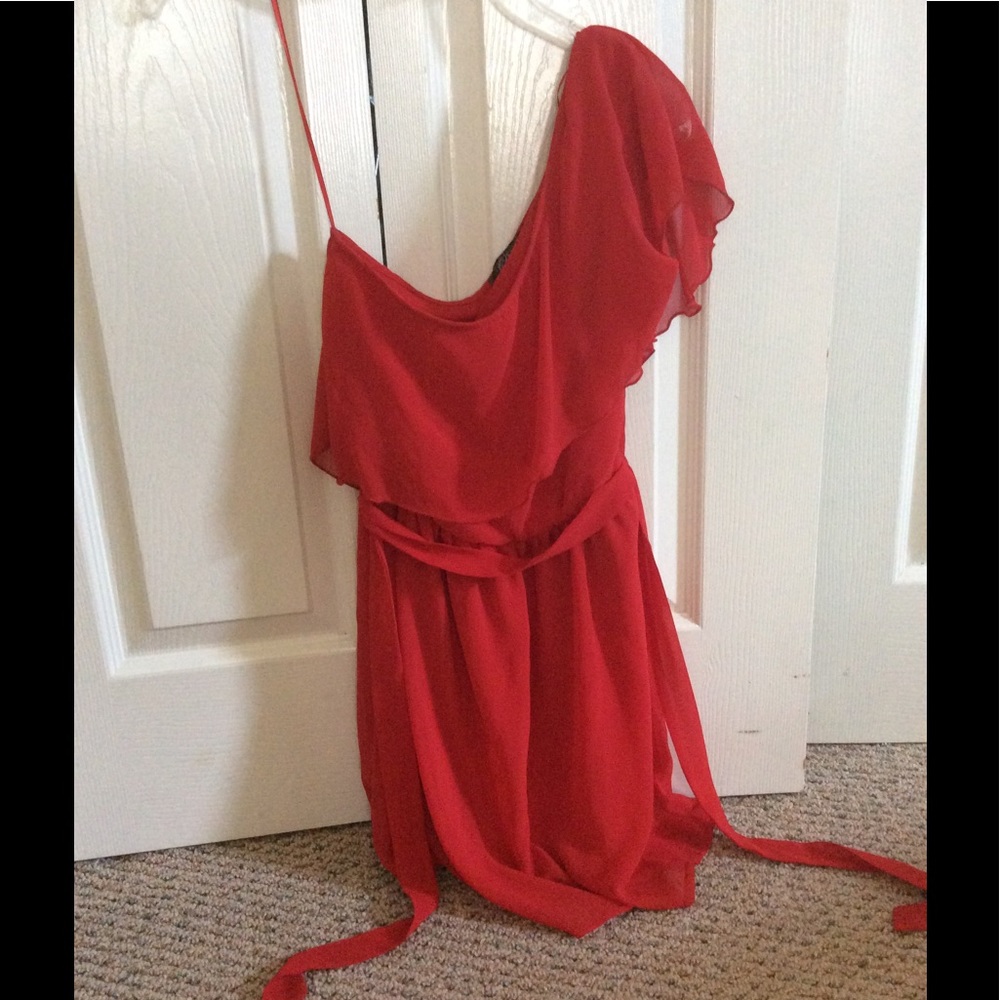 Red one shoulder dress