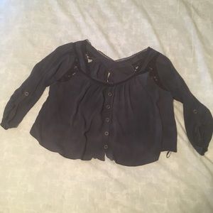 Free People blue crop top with black lace