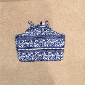 Blue and white floral crop top