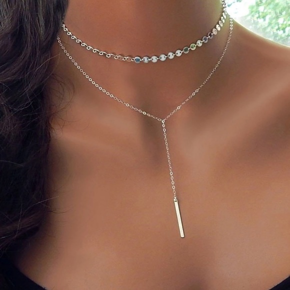 ✯ Alice Long Bar Choker Layered Necklace - Picture 3 of 9