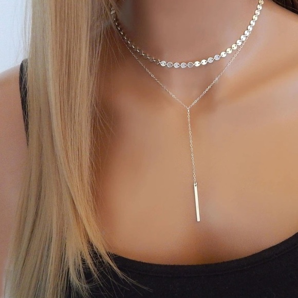 ✯ Alice Long Bar Choker Layered Necklace - Picture 7 of 9