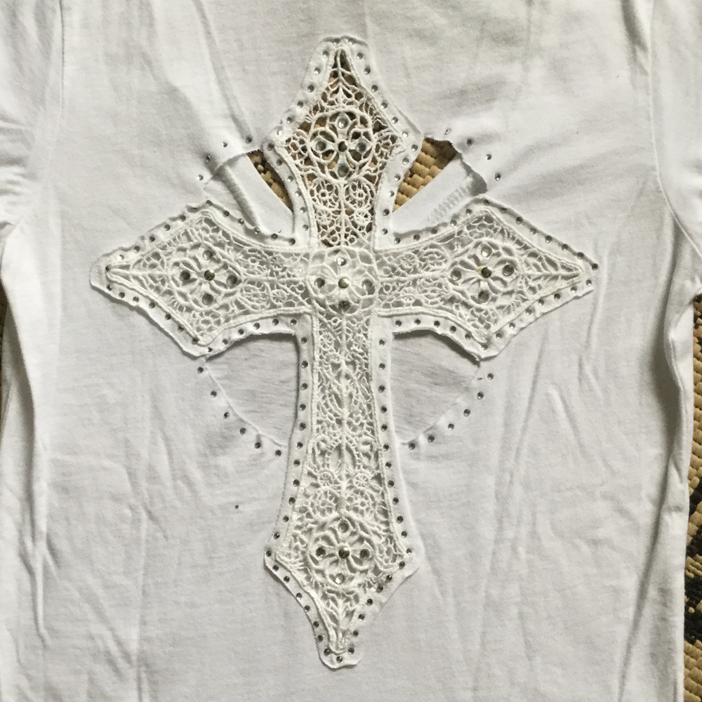 ☀️✝️ Sinful Cross Cutout T-Shirt Top ✝️☀️ - Picture 2 of 6