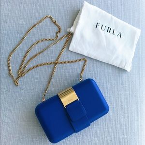 Authentic Furla blue bag clutch gold chain