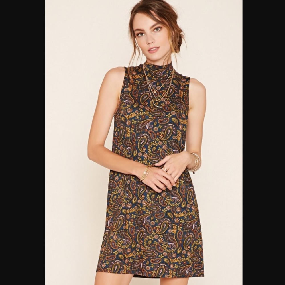 Forever 21 High Neck Red Paisley Dress
