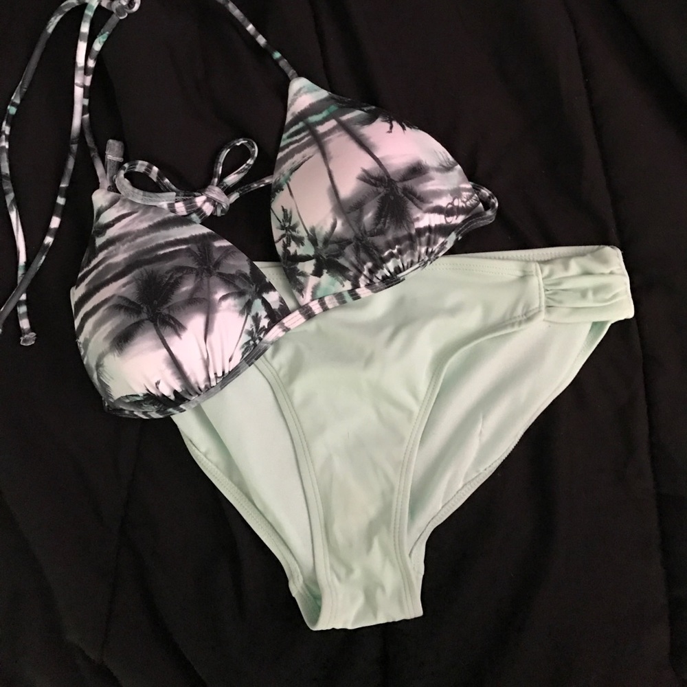 Mint Green/Palmtree Bikini Set