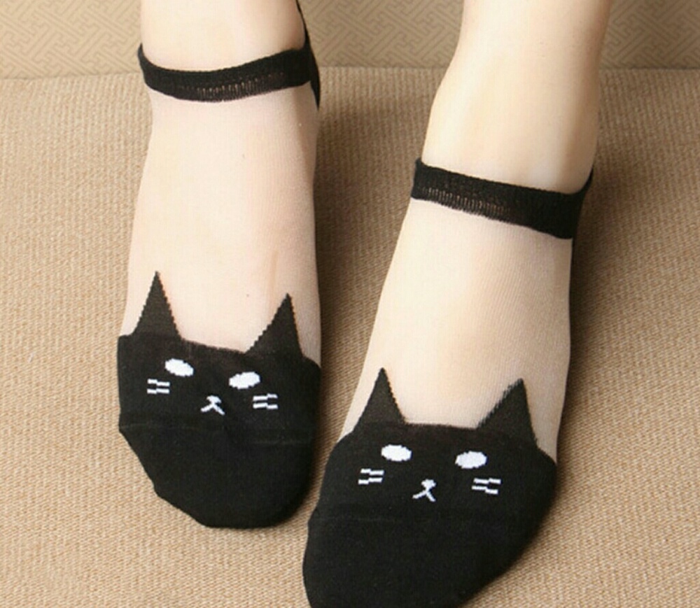 Black transparent cat socks