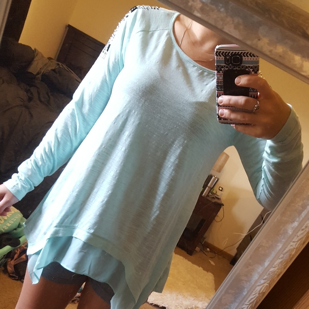 Embellished mint shirt NWOT