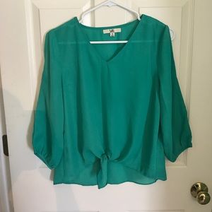 Teal open shoulder crop top