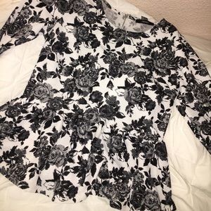 Black n white floral peplum shirt