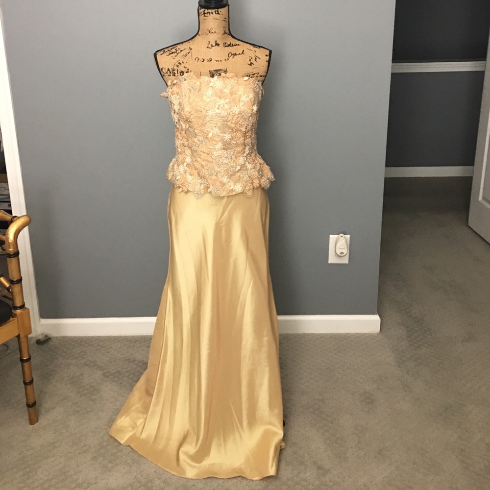 2 Pc Gold Satin & Sequence Beaded Skirt Set
