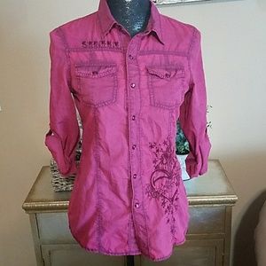 Sinful Fuschia Button Down Shirt Size M
