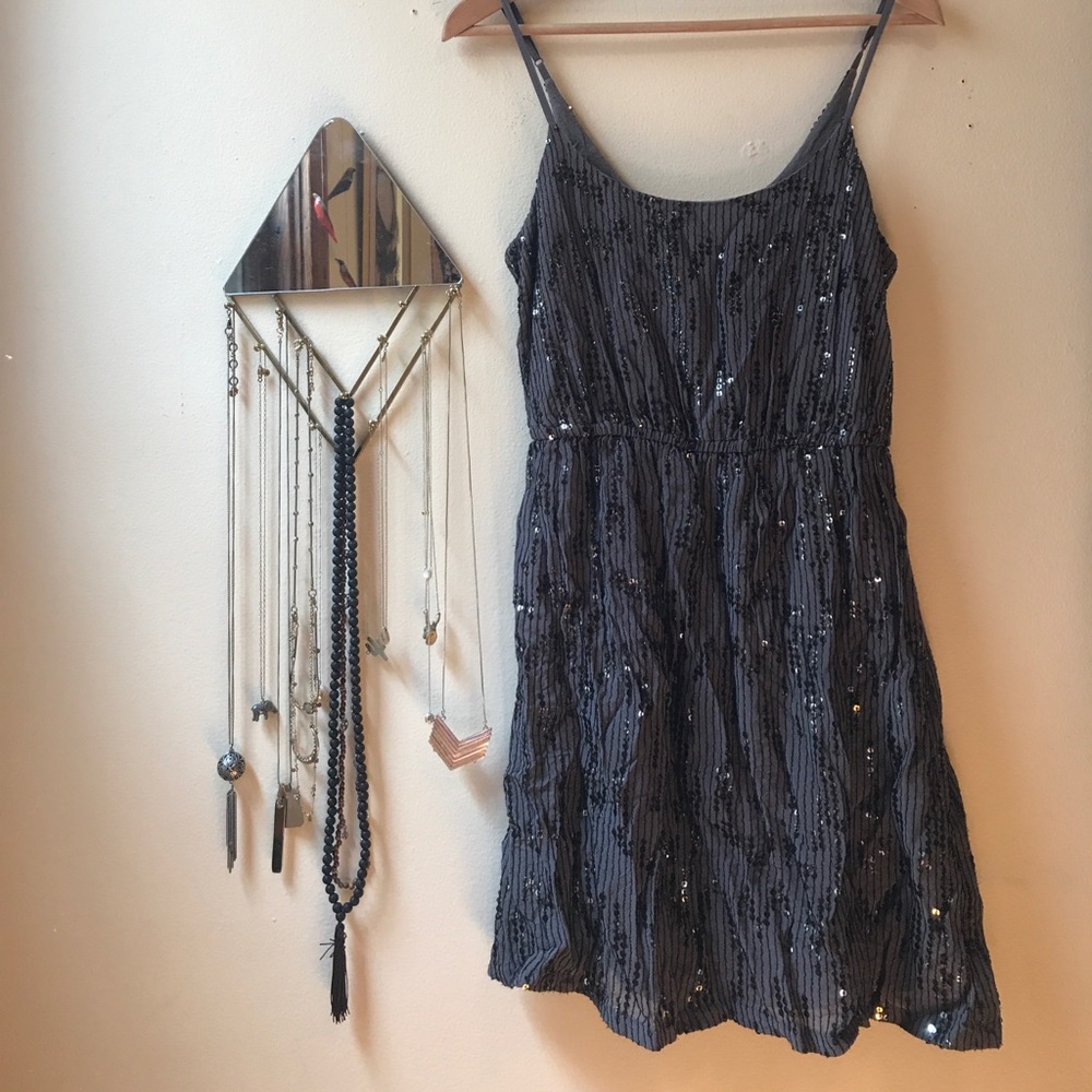 Anthropologie/subtle black sequin grey dress/Med