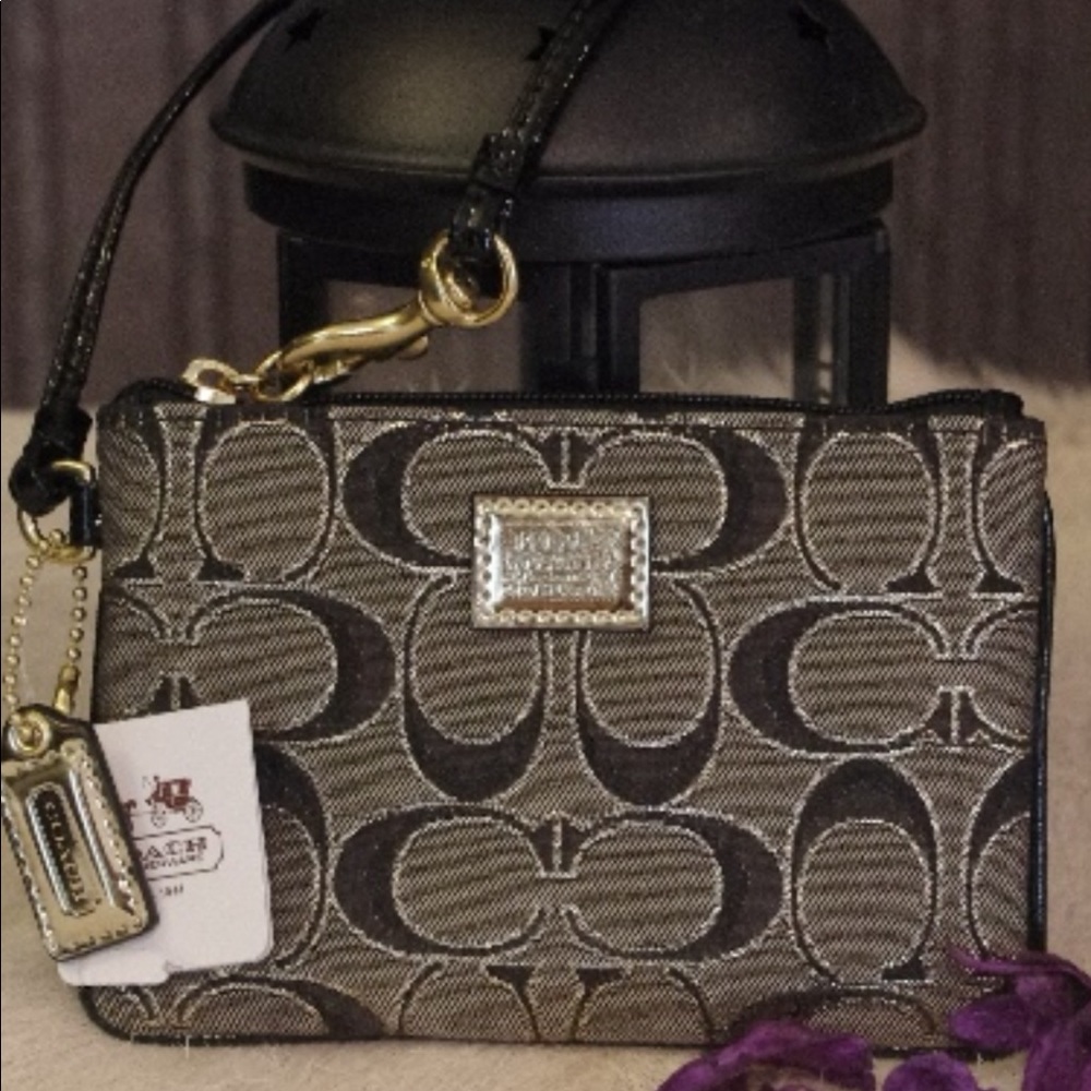Black and Gold coach Wristlet-Poppy Metallic