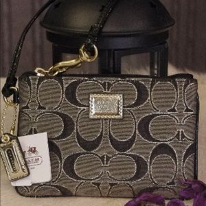 Black and Gold coach Wristlet-Poppy Metallic