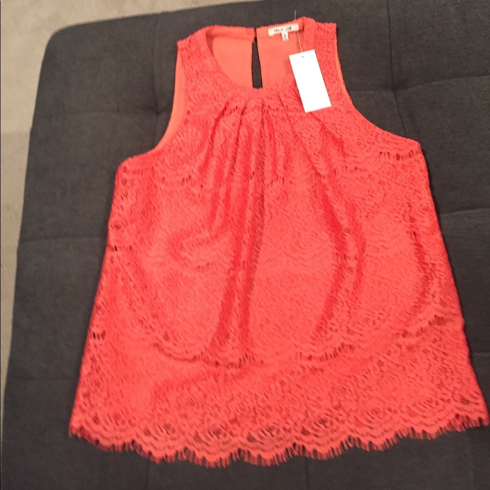 Orange, high neck, lack blouse