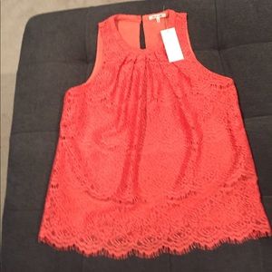 Orange, high neck, lack blouse