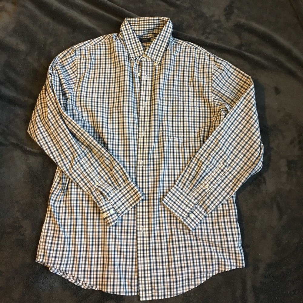 Brown and navy plaid button down