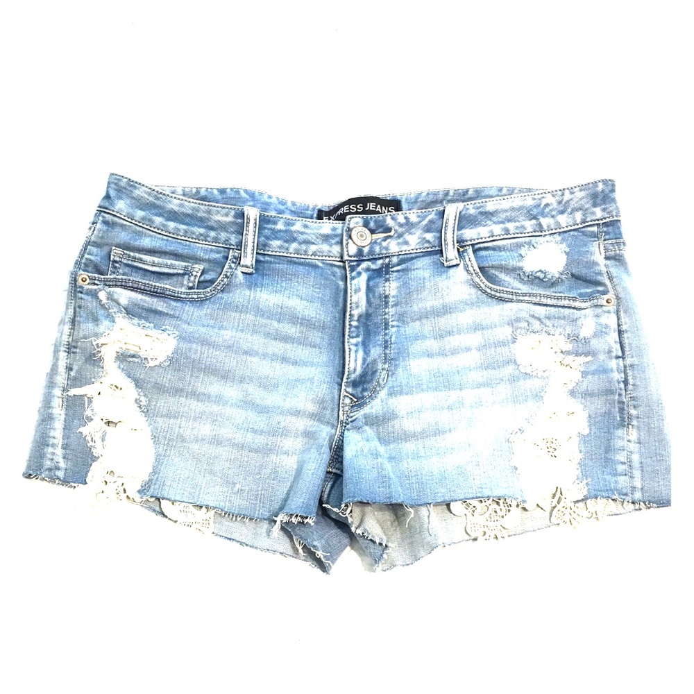 Lace Inset High-Rise Express Jean Shorts