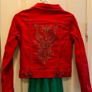 Darling Miss Me Girls Red Bling Denim Jacket