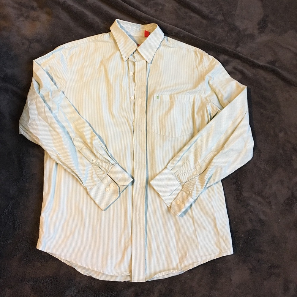 Green pin stripe button down