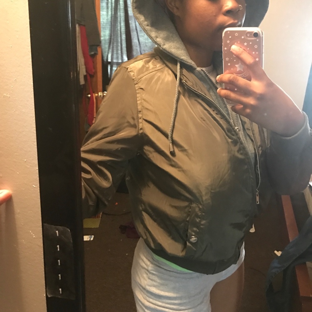 Bomber jacket with built in hoodie