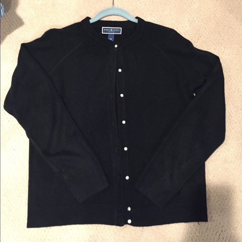 Wool, black cardigan with pearl buttons