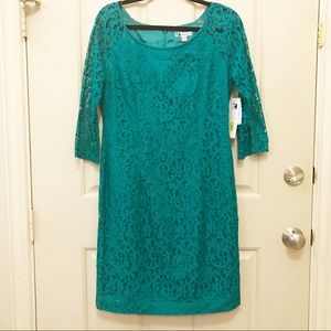 NWT Leslie Fay Lined Jade Green Lace dress size 10