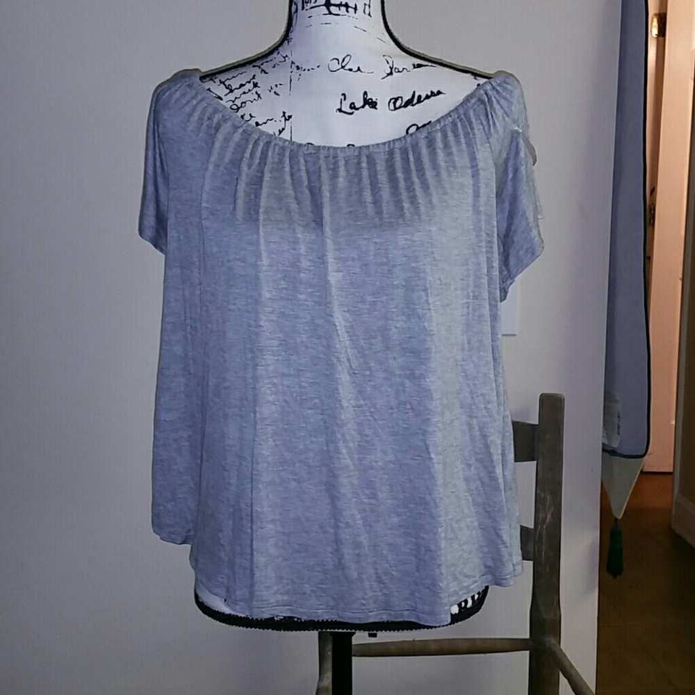 Off the shoulder , grey top