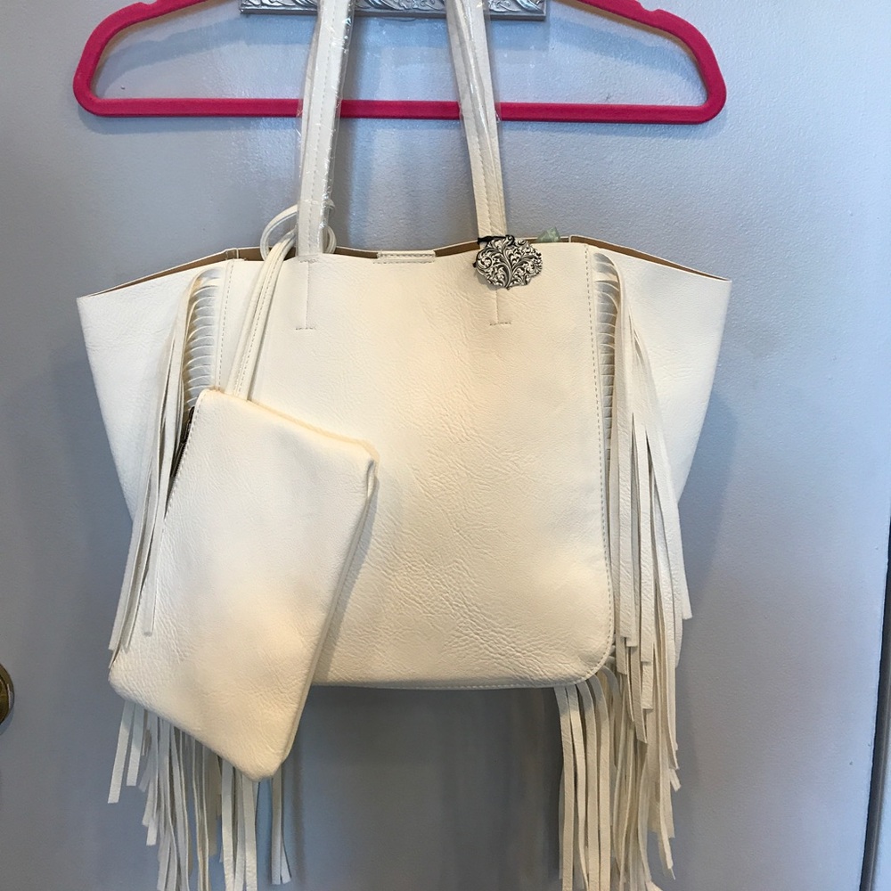 White fringe Tote