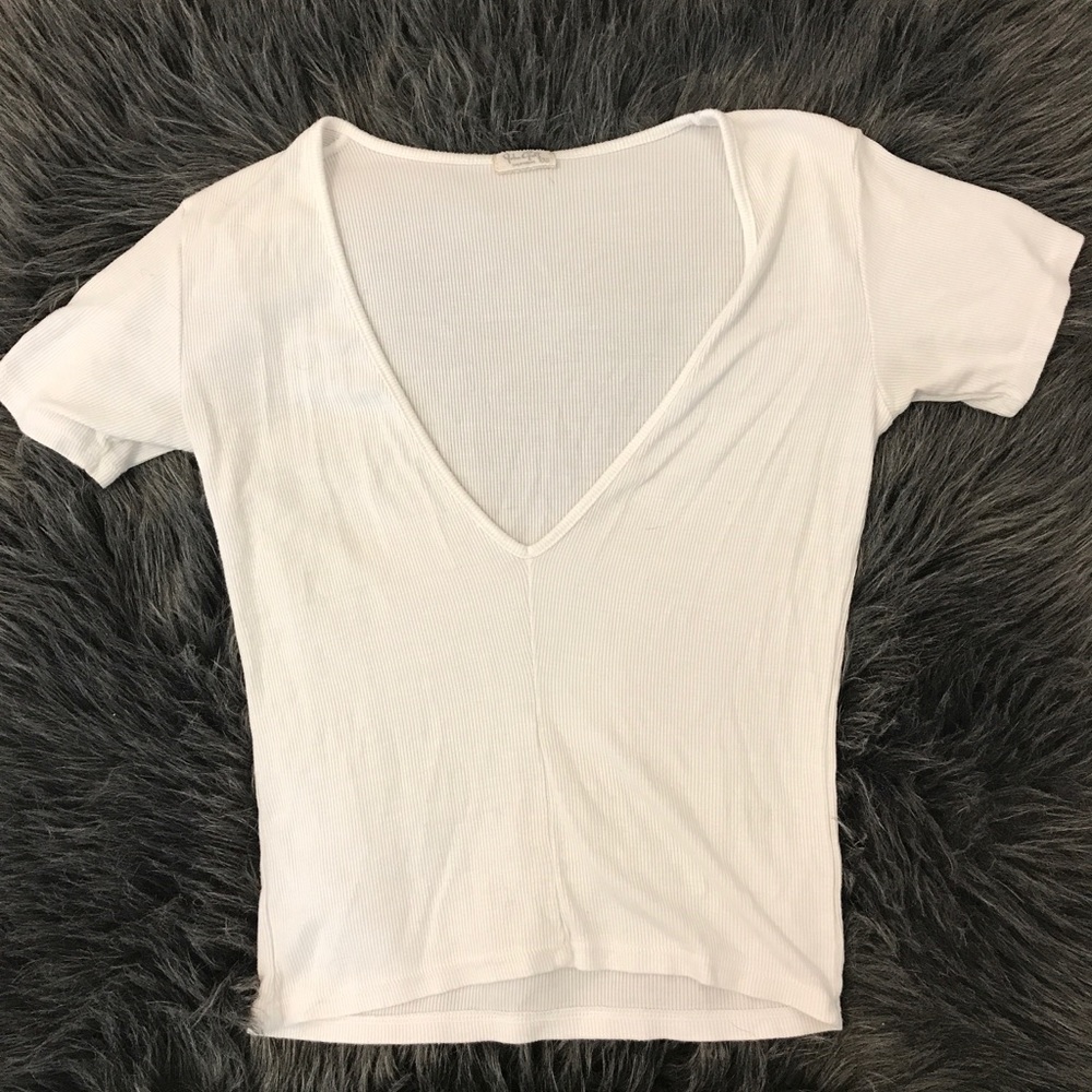 White Low Cut Tshirt Brandy Melville