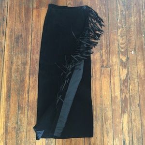 UNREAL Black Suede Fringe Midi Wrap Skirt