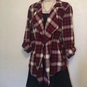 Maroon & Cream Plaid cardigan- medium