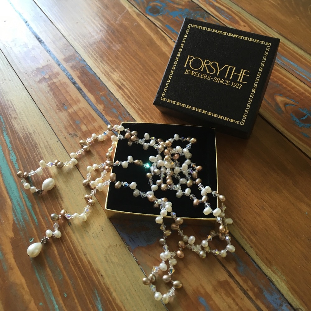 Pearl and Crystal Lariat Necklace