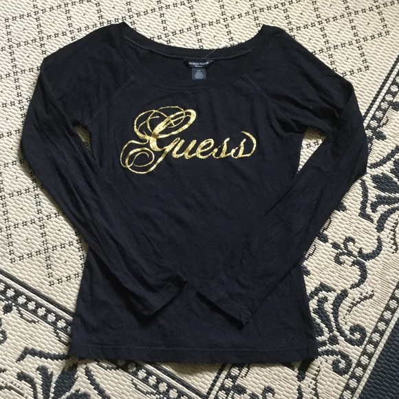 🆕 Black & Sparkly Gold GUESS Top ☀️🌃🌼🍸🌻 - Picture 1 of 5