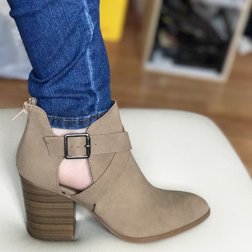 Taupe Suede Feel Buckle Booties - Picture 6 of 6