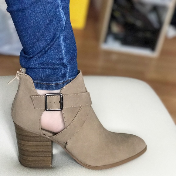 Taupe Suede Feel Buckle Booties - Picture 6 of 6