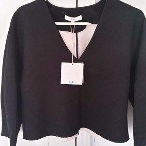 Tibi Double Crepe Sable Sculpted Top, Black, BNWT