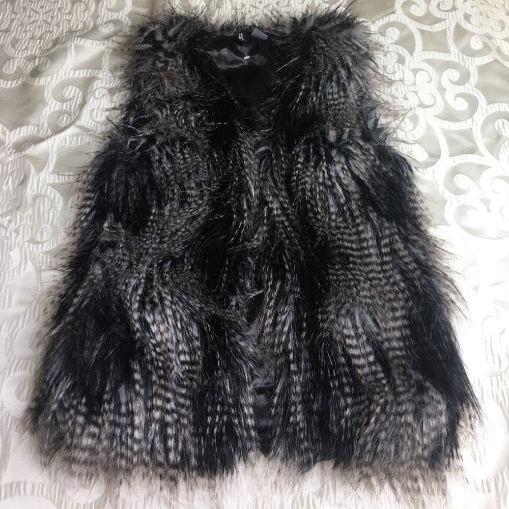 H&M Black and White Fur Vest