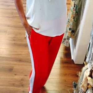 Bright red silk pants