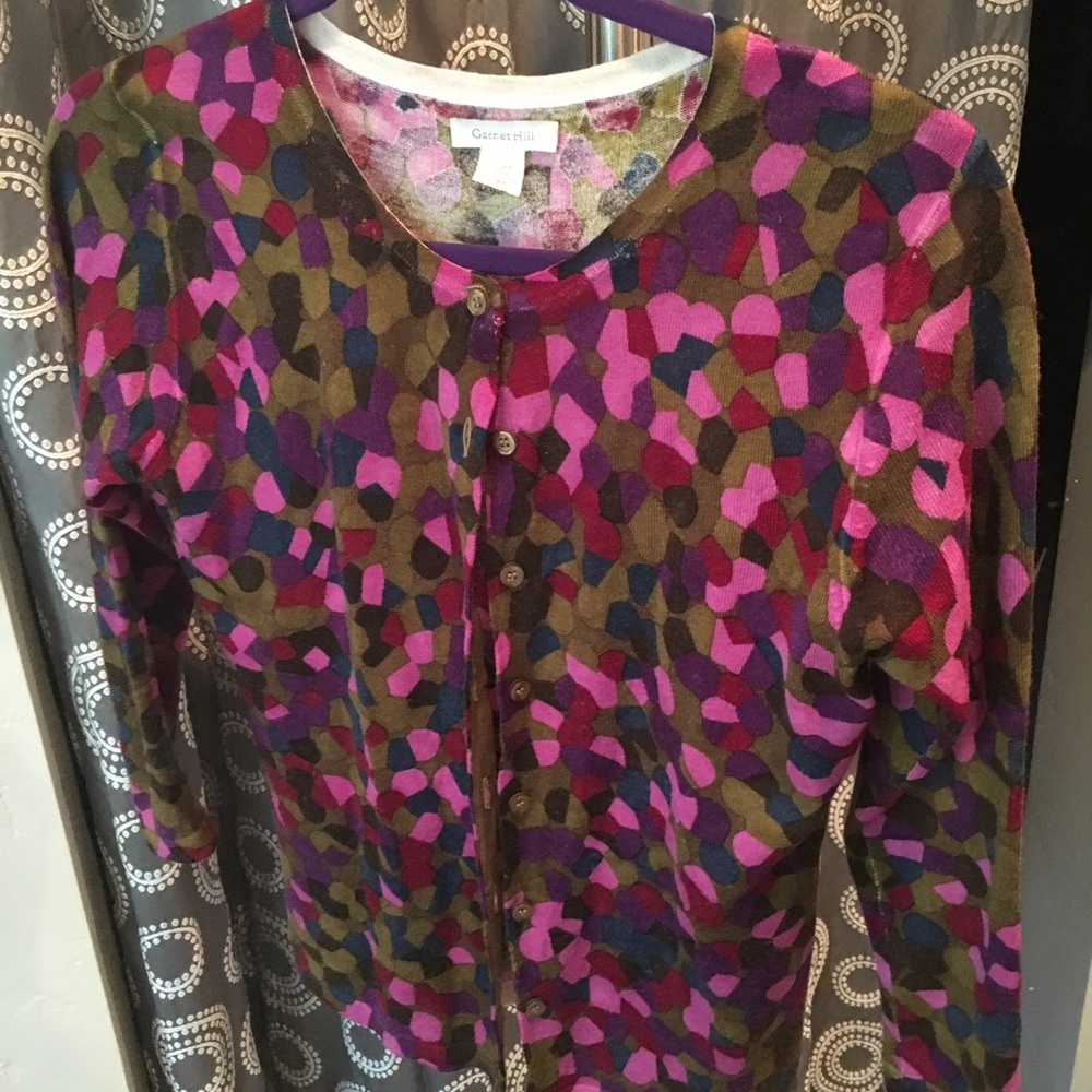 Garnet Hill Signature Merino Geo Print Cardigan XS