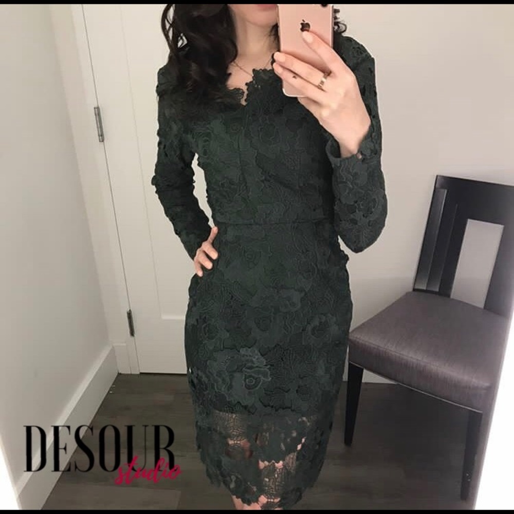 Green Lace Lined Sheath Dress
