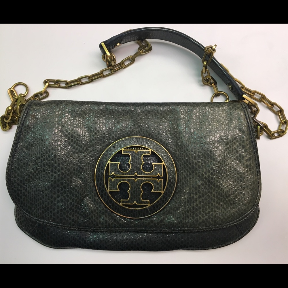 Tory Burch Navy Blue Snakeskin Crossbody