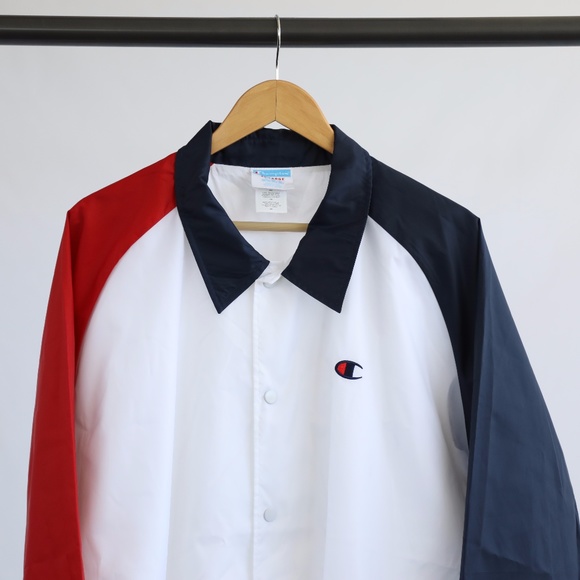 champion windbreaker red white blue