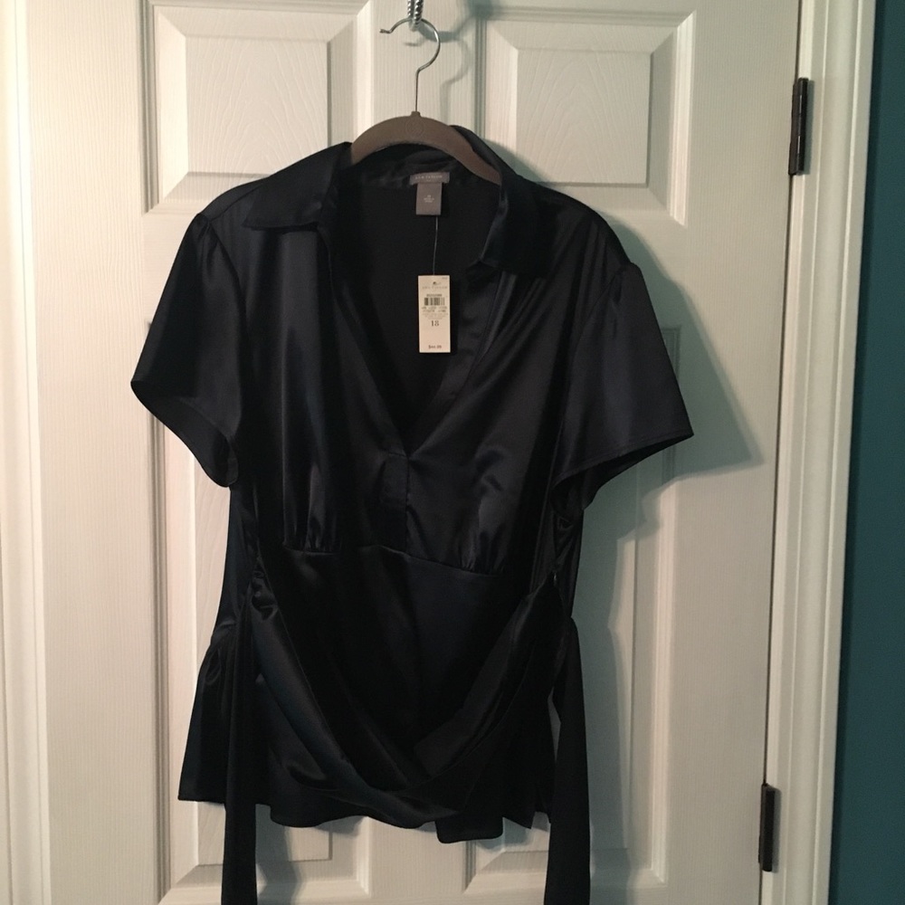Ann Taylor Dark Blue Fitted Blouse, Size 18