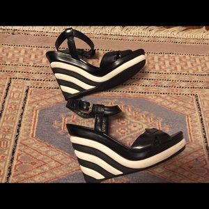 Stuart Weitzman Black & White Wedge Sandals