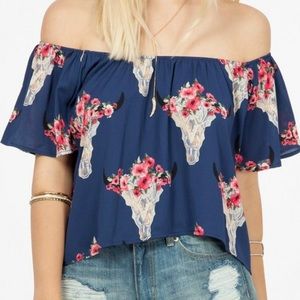 Navy Peach Love Skull Top